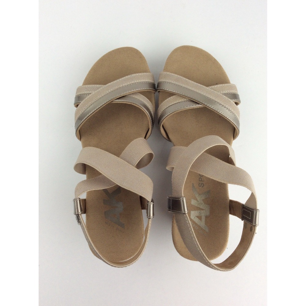 Anne Klein Sport Wedge Sandals Metallic Champagne Pewter 7M Old Money Glam - Picture 8 of 10